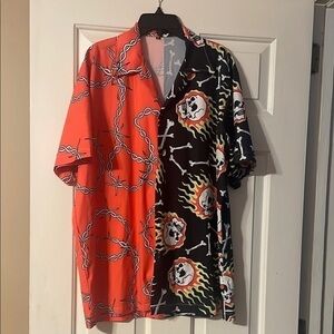 Edgy Split Design Shirt - Red and Black